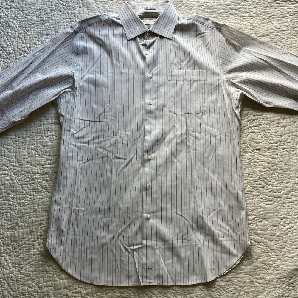 Vintage John W. Nordstrom Dress Shirt Men Blue Italy Vtg Striped Size 16-34